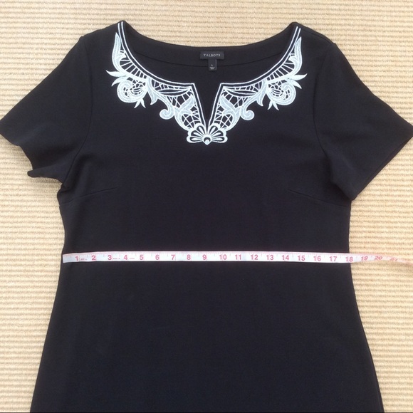 Talbots Black Dress White Embroidered Neckline - L - Picture 7 of 12